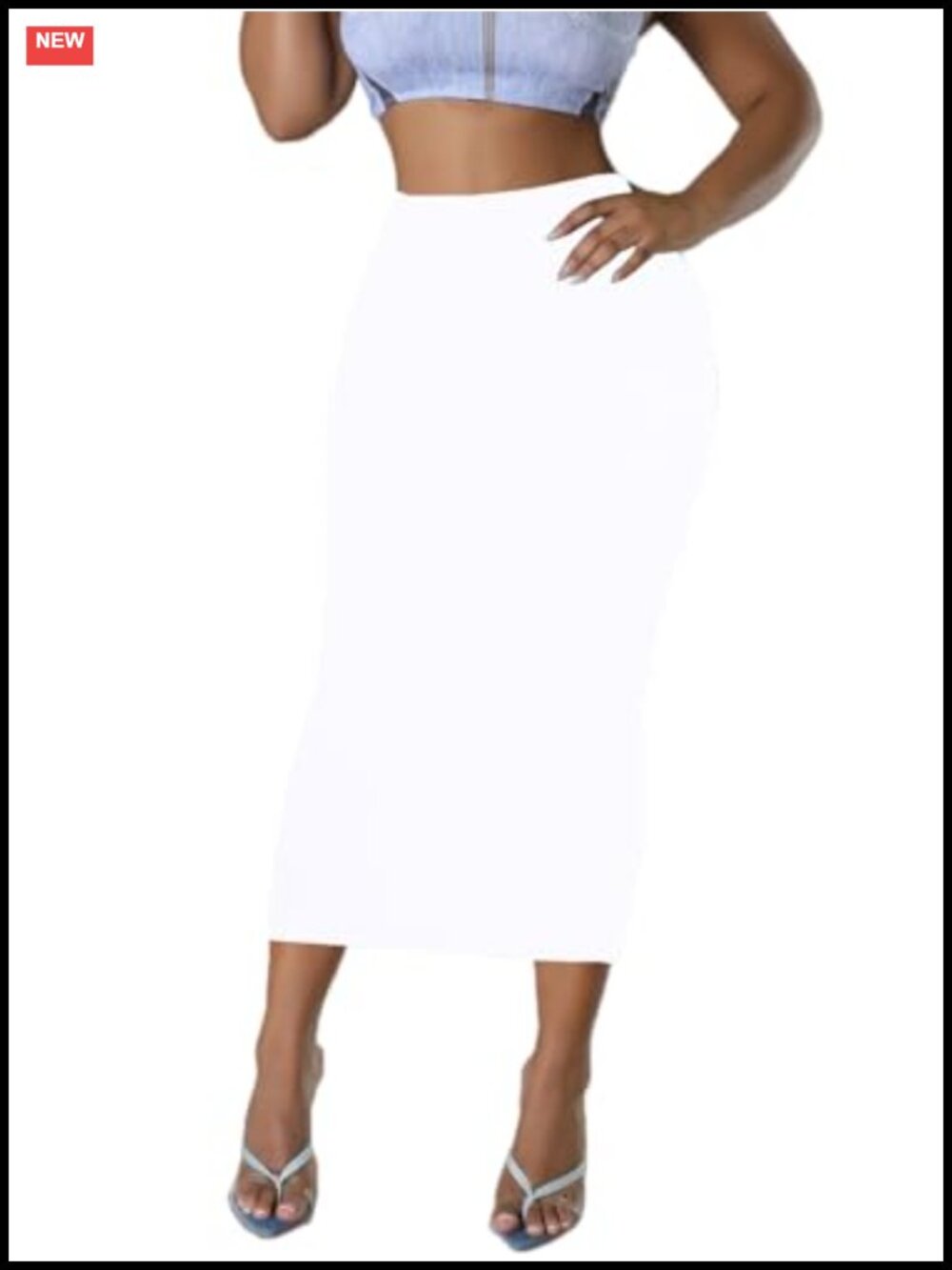 High Waisted Midi Pencil Skirt Bodycon Pull On Stretchy Club Party Y2K
